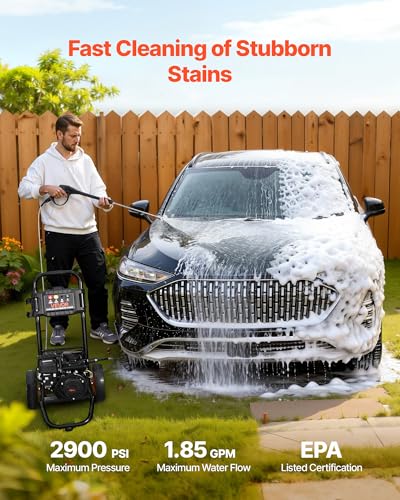 Image of VEVOR Gas Pressure Washer 2900 PSI and 1.85 Max GPM, Upgrade Aluminum Pump with Spray Gun and Wand, 4 Nozzle Set, Gas Powered Pressure Washer for Cars, Fences, Driveways, Homes, Patios, Furniture