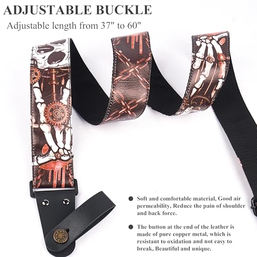 Image of Adjustable Guitar Strap Includes 2 Strap Locks & 2 Matching Picks & 1 Picks Holder & 1 leather Strap Button.