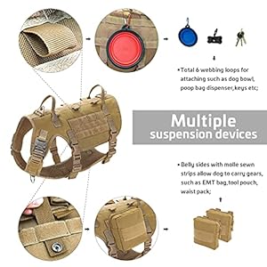 Forestpaw Tactical Dog Vest Harness and Easy Control Training Dog Collar with Bungee Dog Leash Set No Pull Military Dog Harness with Backpack for Medium Large Dogs-coyote brown M