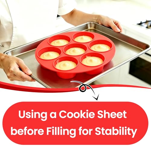 Image of CAKETIME Silicone Muffin Pan for Air Fryer Oven, Nonstick 7-Cup Red | Food-Grade, For Egg Bites, Muffins, Cupcakes, Mini Quiche, 1 Pack