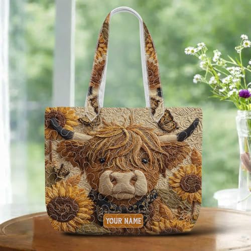 Bolso Tote acolchado personalizado con diseño Vaca Highland miniatura 4