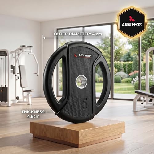 Image of Leeway Olympic Rubber Weight Plates for Home Gym | 15 Kg Pair | 51mm Bore | Dual-Grip Rubber Plates with Metal Ring | Anti-Rust Barbell & Dumbbell Bumper Weight for Home Gym & Commercial, (Black, 15kg Pair (15X2))