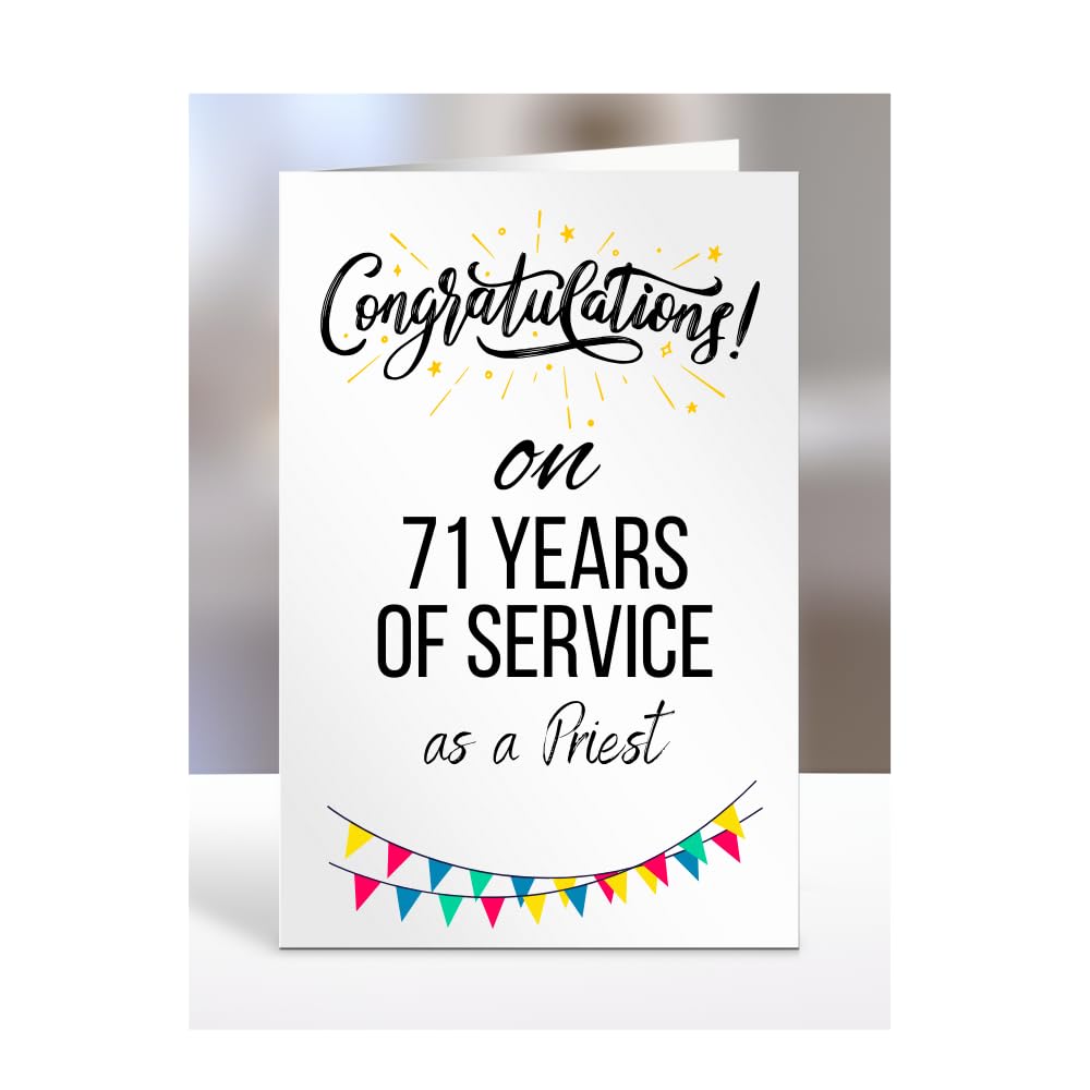 71 years of service card for priest, work anniversary, employee, colleague, boss, retirement, leaving, present, gifts, men, women, congratulations on 71st, A5-311_71