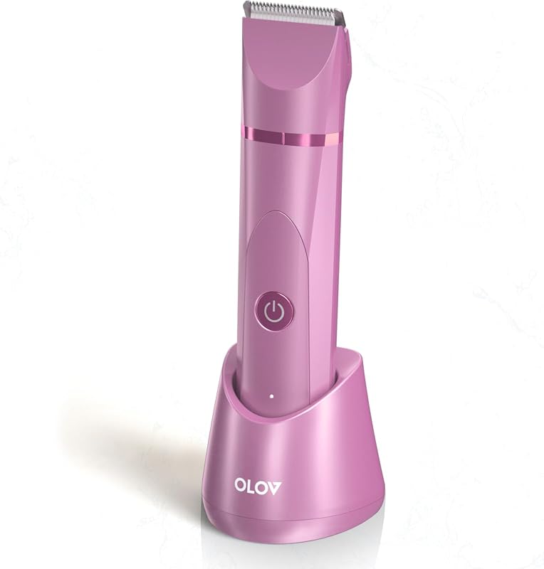 Aparador corporal elétrico OLOV com lâminas cerâmicas substituíveis, base de carregamento USB e uso úmido e seco, rosa