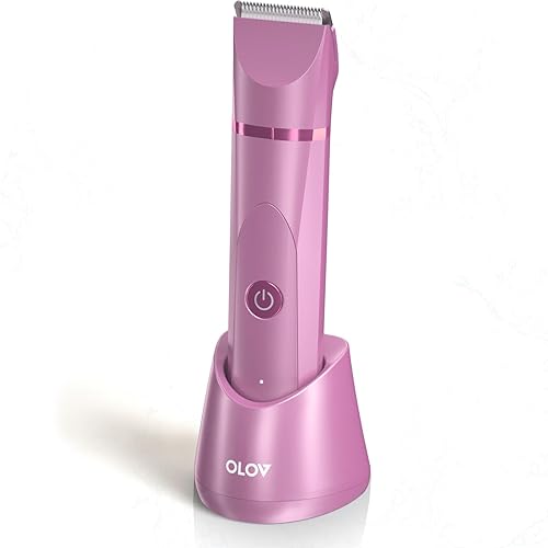 OLOV Electric Body Hair Trimmer - Groin Trimmer for Men - Bikini Trimmer Women - Wet/Dry Shaver Groomer, Replaceable Ceramic Blade Heads, USB Recharge Dock, Waterproof Hygiene Razor, Pink