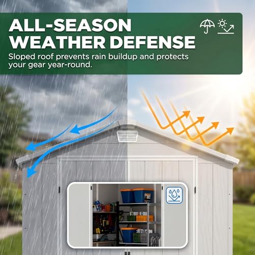 Image of Devoko 6 x 4 FT Resin Shed with Floor, Outdoor Plastic Storage Sheds with Windows, Waterproof Utility Tool Garden Shed with Lockable Door for Backyard Patio Lawn, Light Gray