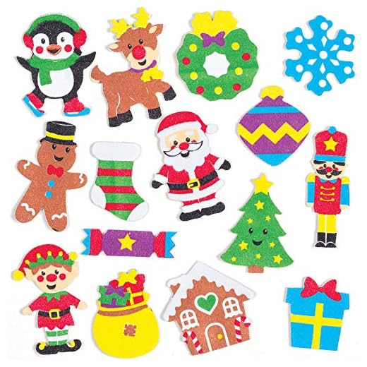 Baker Ross AT302 Autocollants en Mousse à Paillettes motif Noel - Lot de 120, Autocollants pour Enfants, Parfait pour le Scrapbooking, Fournitures et Loisirs Creatifs pour les Enfants