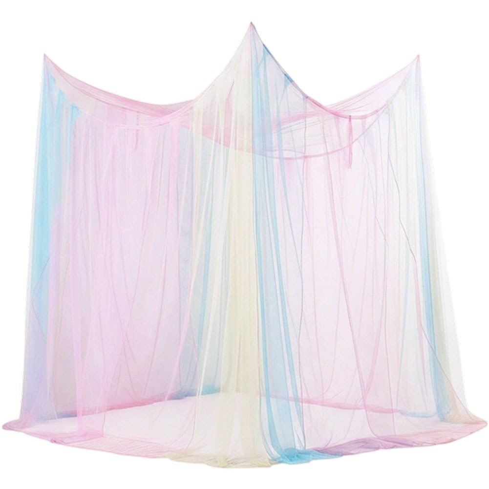 Fituenly Rainbow Bed Canopy Mosquito Net for Double Bed, 4 Corner Post Hanging Net with and Rope, Elegant Screen Netting for Full/queen/king Size Beds