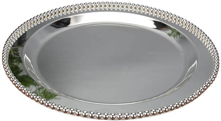 Silver Plated Round Beaded Serving Tray For Dinner Charger Plate (14in)
