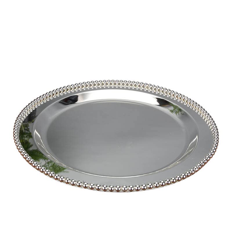 Silver Plated Round Beaded Serving Tray For Dinner Charger Plate (8in)