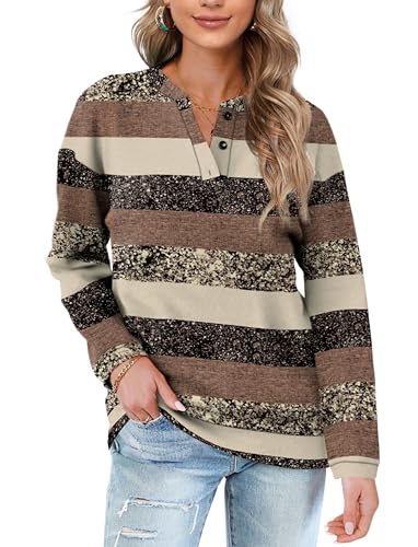 Image of OFEEFAN Womens Casual Sweatshirts Henley Button Up Long Sleeve Tunic Tops