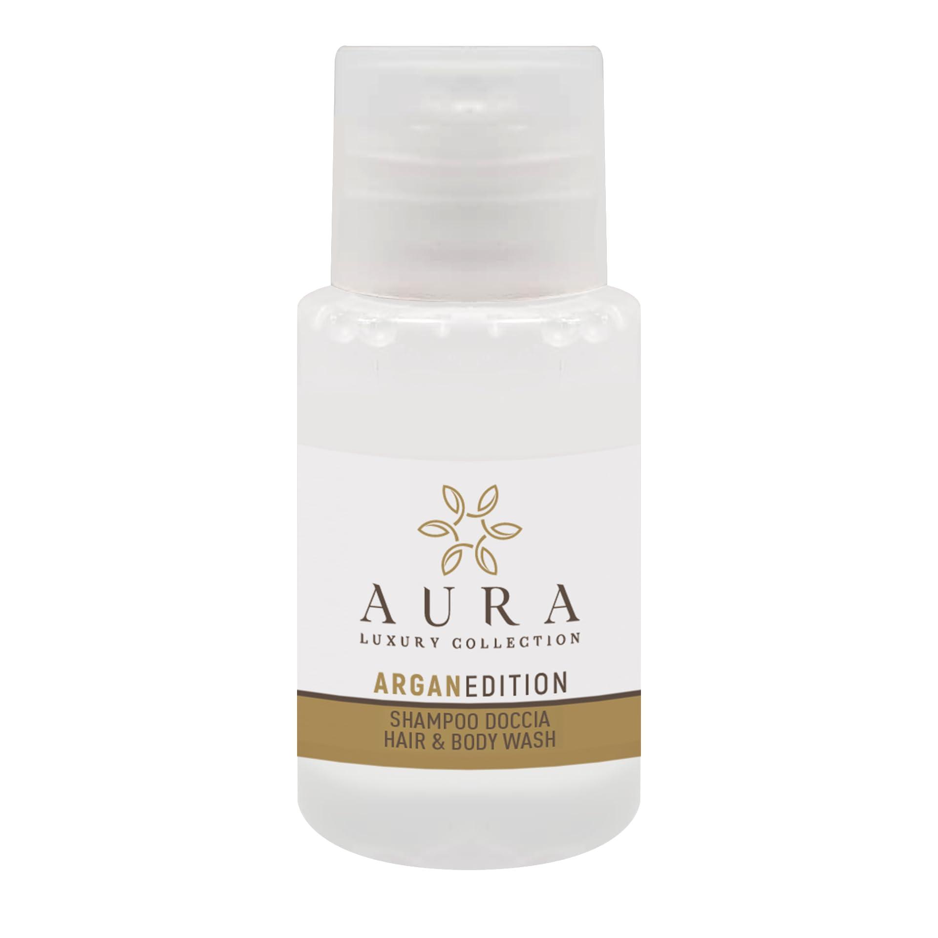 Aura Luxury Collection ® Zestaw 280 butelek z szamponem pod prysznic 20 ml delikatny arganowy biały