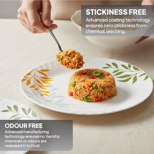 Image of Cello Imperial Series Opalware Dinner Set 33 Pcs | Lush Foliage | Opal Glass, Lightweight & Chip-Resistant | Microwave Safe, Dishwasher Safe | Scratch-Resistant Dinnerware | White