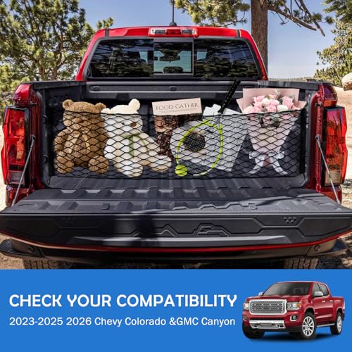 Image of Envelope Style Cargo Net for 2023-2026 Chevy Colorado&GMC Canyon Accessories, Trunk SUV Mesh Cargo Net, Upgraded 5mm Bungee & Double-layer Nylon Storage Tailgate Netting Grocery&Tools Holder Organizer
