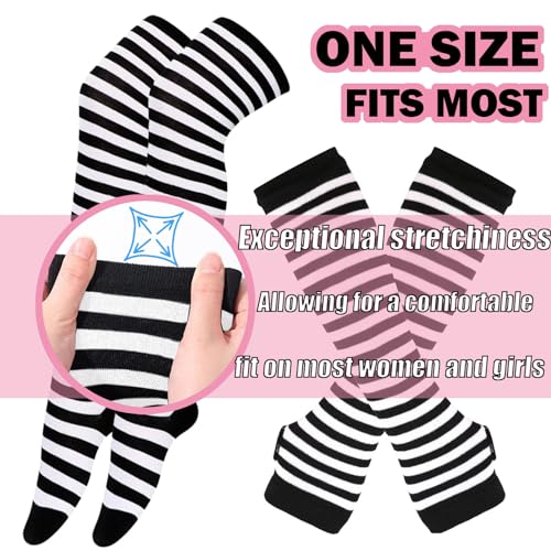 Black and White Striped Arm Leg Warmers Sleeves Set Rainbow Socks Knee High Fingerless Gloves Hand Thigh Warm3