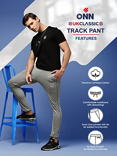 Image of ONN UK Classic Men's Premium Combed Cotton Track Pant | Smooth Feel, Extra Sweat Absorbent Loungewear | Regular Fit Solid Track Pant with Dual Side Pockets with one Side Zipper