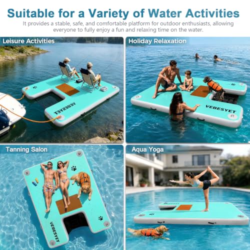 VEBESYET Inflatable Floating Dock with Dog Ramp or Soft Ladder, Non-Slip
