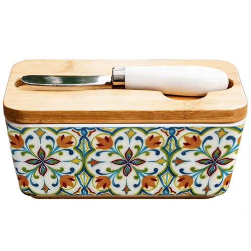 Ceramic Butter Dish with Floral Pattern