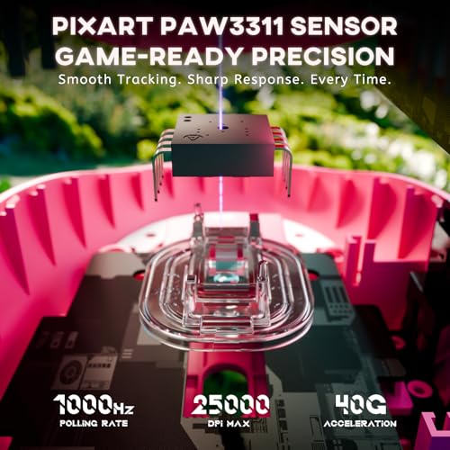 Image of ATTACK SHARK G3 Pro Wireless Gaming Mouse with Magnetic Charging Dock,Rose | PixArt PAW3311 Gaming Sensor,BT /2.4G Wireless /Wired Gaming Mouse,25K DPI,Tape,59g Ultra-Lightweight Gamer Mice for PC /Win /Mac