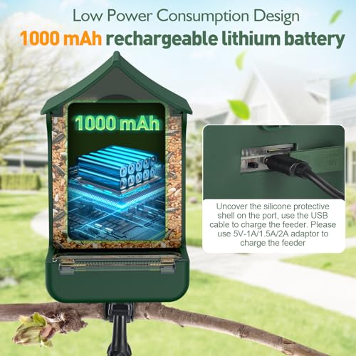 Rkdely Mangiatoia Per Uccelli Con Telecamera, 1080P Hd Mangiatoia Per Uccellini Da Esterno Con Telecamera Notte E Giorno Automatico Foto E Video Giardino Mangiatoia Per Uccelli All'aperto - Verde - 7