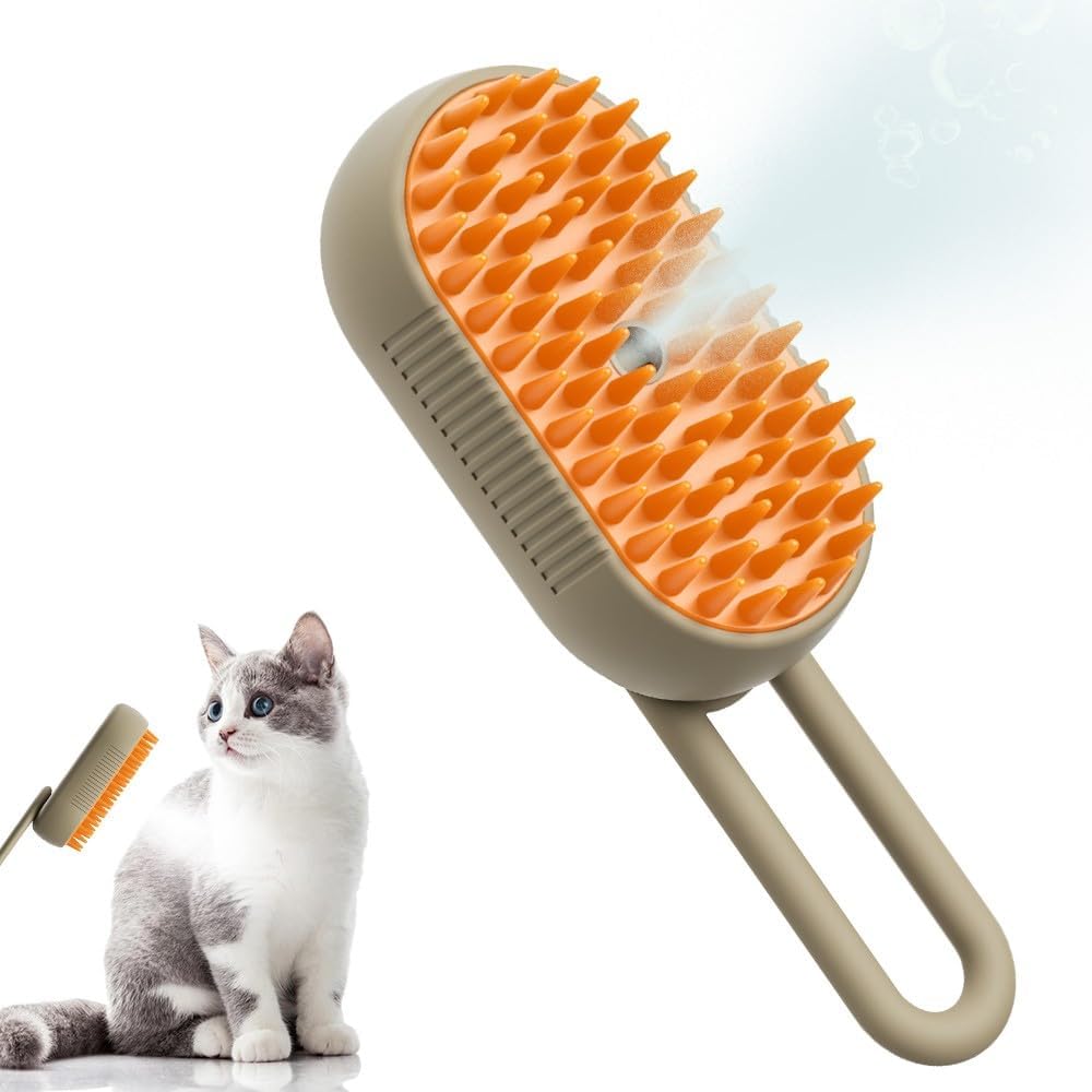 猫用スチームブラシ、2025アップグレードペットスチームグルーマーコーム、3イン1ペットヘアウォータースチームブラシ、猫用脱毛コーム