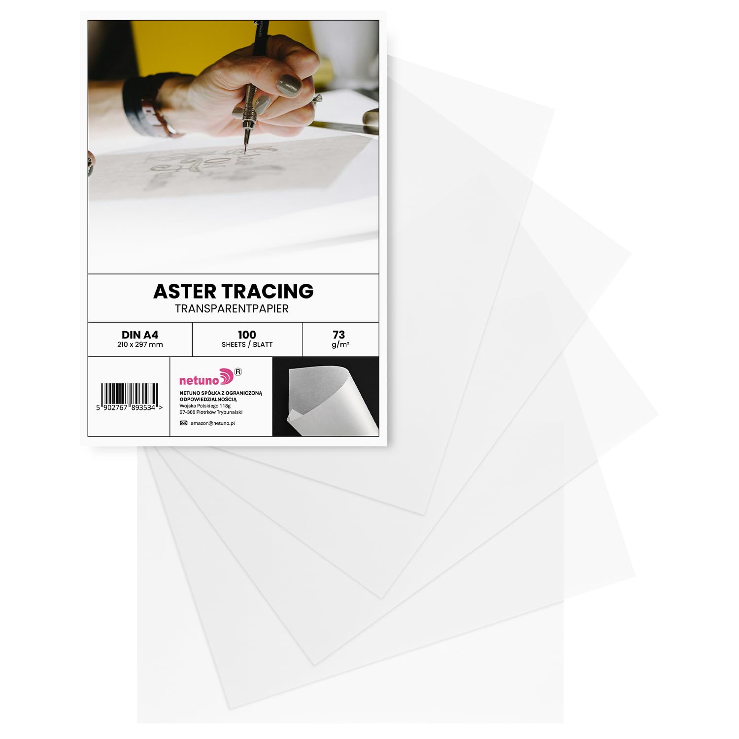 Netuno Transparent 73Gsm 100X Printable Tracing Paper A4 210X297mm 8.3X11.7in 73Gsm Aster Tracing White Transparent Sheets For Drawing Stencils Sketching Invitation Cards Place Cards Translucent Clear Tracing Paper