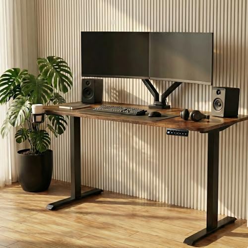 Image of Velocity Electric Height Adjustable Desk | No Split No Cut | 80 Kg Weight Capacity | 5 Year Warranty | Sit-Stand Ergonomic Table | 18mm One Piece Top | 3 Memory Preset (Rust, Table top - 120cm)