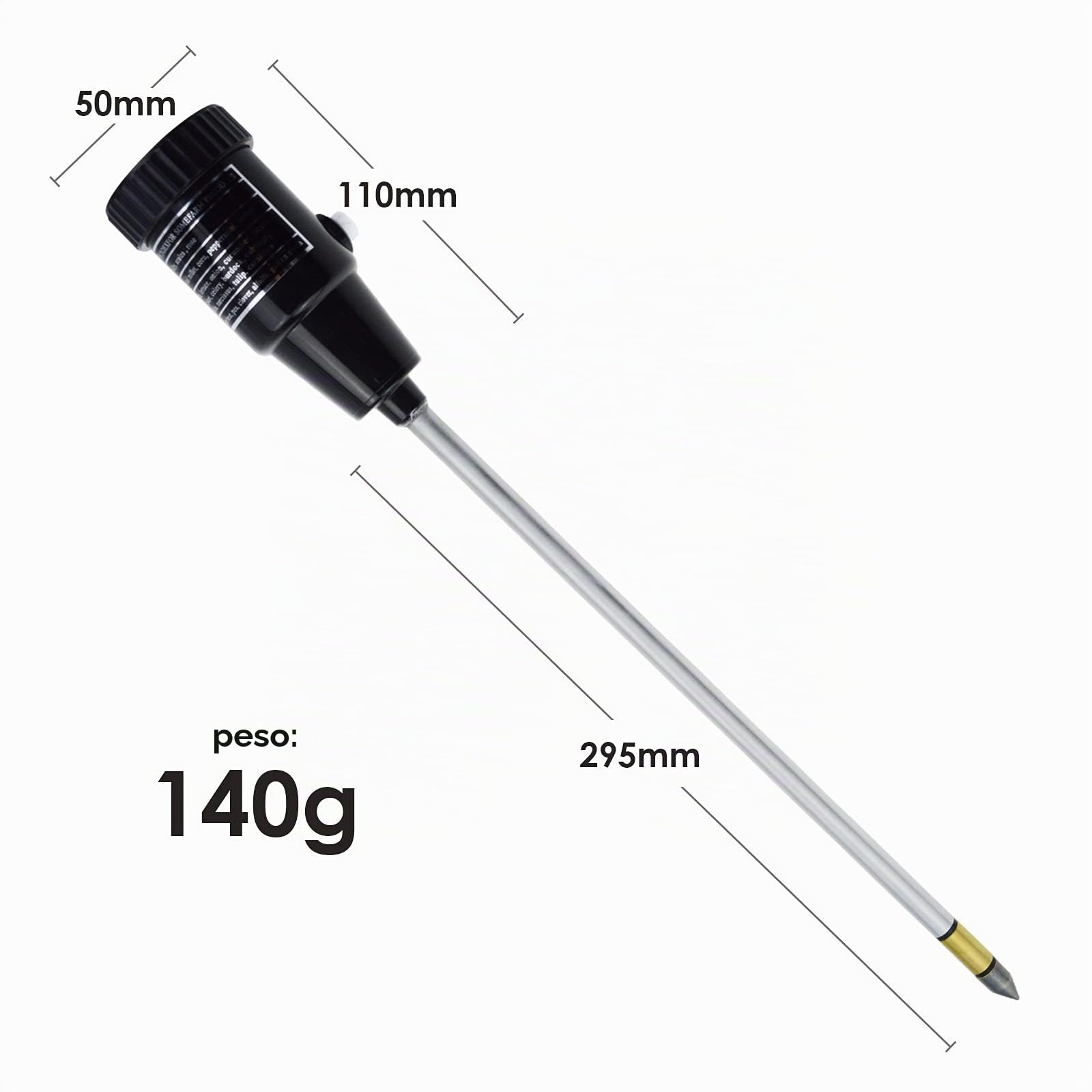 Medidor De PH Y Humedad Del Suelo Con Sonda De Electrodos De 295 Mm De Largo, Herramientas De Kit De Probador De Suelo A Prueba De Agua, Para Jardines Interiores Y Exteriores