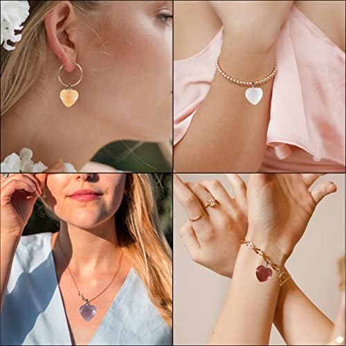 Udewo 12 Pcs Heart Shaped Stone Pendants Charms Crystal Healing Beads Chakra Beads Set Natural Gemstone Charms Quartz Pendant Worry Stones Reiki Stones For Diy Gift Bracelet Necklace Jewellery Making