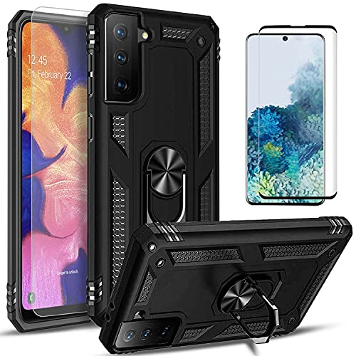 Galaxy S21 Case, Samsung Galaxy S21 5G Case, [Not Fit S21 Ultra / S21 Plus] with [Tempered Glass Screen Protector Included] STARSHOP 12 ft Military Grade Shockproof Ring Kickstand Phone Cover -Black