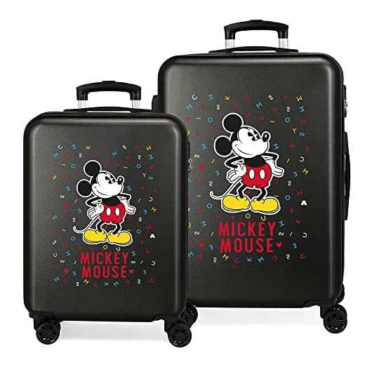 Disney Have a good day Mickey Juego de maletas Negro 55/68 cms Rígida ABS Cierre combinación 104L 4 Ruedas dobles Equipaje de Mano