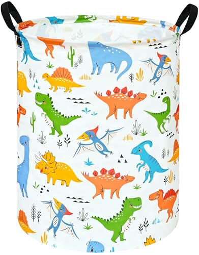 Image of Round Dinosaur Pattern Laundry Hamper Clothes Storage Basket Fabric Storage Hamper Organization Storage Bin, Nursery Box,Gift Basket with Handles