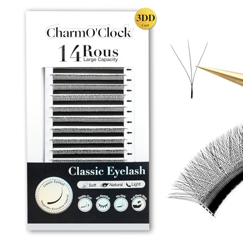 CharmO'clock 3D Lash Extension D Curl Lashes 11mm Length Premium Eyelash Extensions Pre-Made Fans Premium Super Matte Black Finish For Classic Lash Extensions Artists(3D D 11mm)