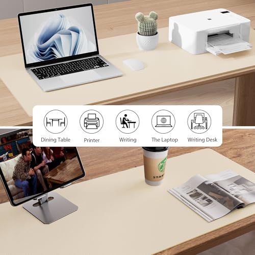 Image of Aothia Faux Leather Desk Mat - Non-Slip PU Leather Desk Blotter, Waterproof Writing Surface, Large Desk Pad for Office & Home (Beige, 55 inch x 24 inch)