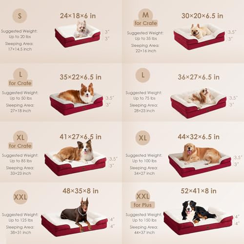 Image of EHEYCIGA Orthopedic Dog Bed for Medium Dogs, Waterproof Memory Foam Medium Dog Beds with Sides, Non-Slip Bottom and Egg-Crate Foam Pet Couch Bed with Washable Removable Cover,Red