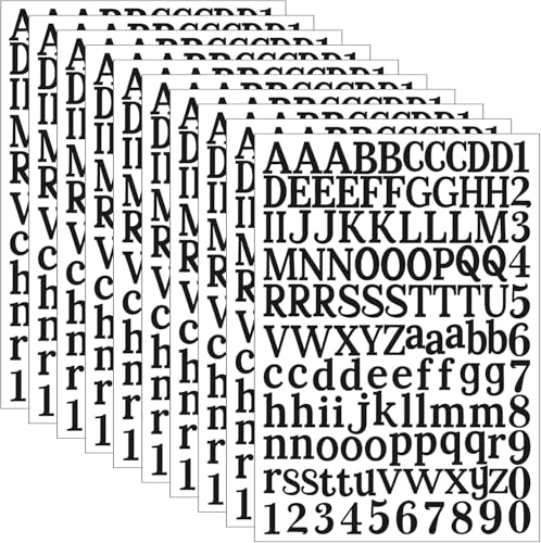 WNYT 1210 Pieces10 Sheets Letter Stickers Self-Adhesive Vinyl Letter Alphabet Number Stickers Decals for Signs Door Car Busine Address Number (Black)