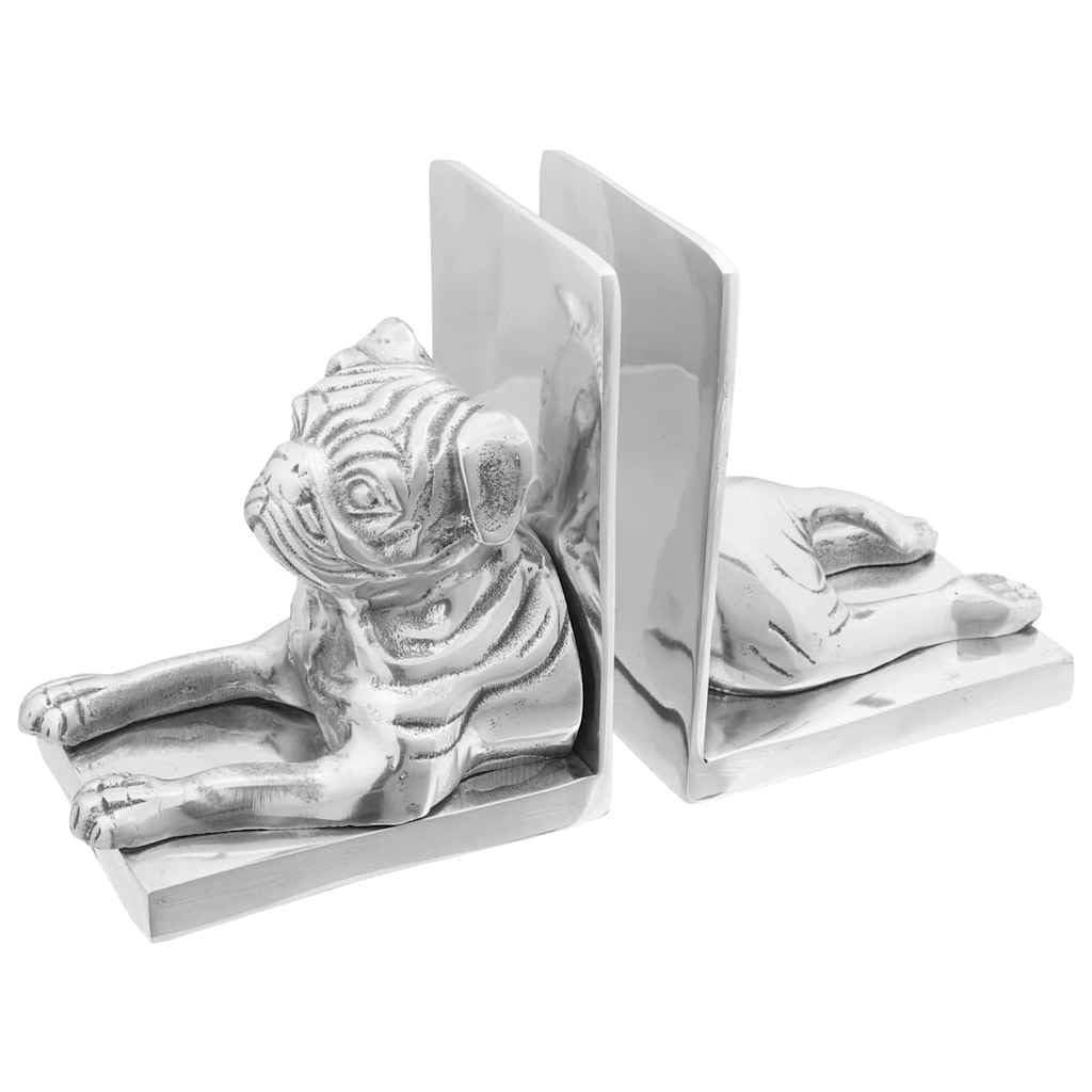 2 fermalibri in alluminio argentato, 12 x 15 x 18 cm, con intarsi decorativi, antiscivolo, pesanti, come supporto per mensole e fermalibri, per soggiorno, ufficio, cameretta dei bambini