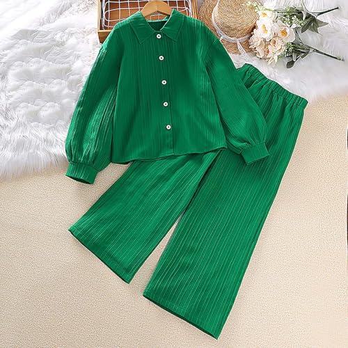 Girls Spring Jackets Coat Outfits Long Sleeve Shirts Button Down Top Elastic Waist Wide Leg Pants 2 Piece3