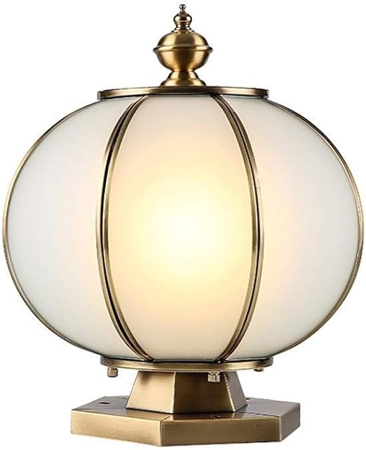 GUOCC Creative European Bronze Glass IP44 Waterproof Pillar Light Vintage Copper Metal Lamp Ball Garden Landscape Lights Aisle Exterior Lamp Globe Spherical Outdoor Table Lamps E27 Lights Fixture