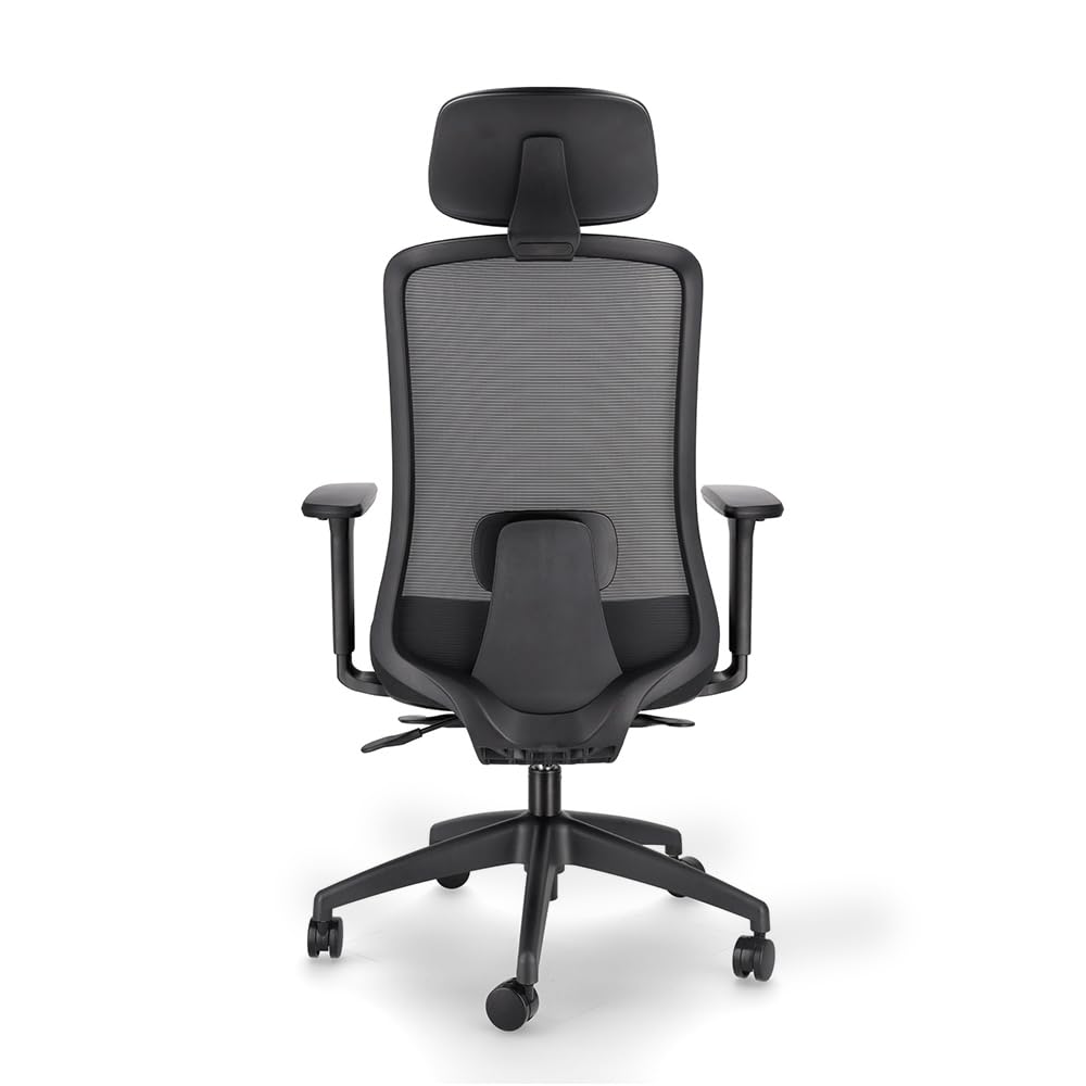 Spacio Ardena Silla de Oficina Ejecutiva con Respaldo de Malla, Uso domestico y Profesional (Negro, con Cabezal)