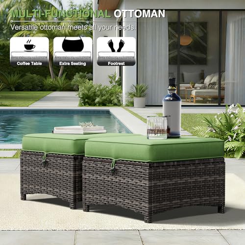 Image of Joyside 5 Piece Wicker Patio Furniture Set, Rattan Patio Chairs with High Back, Deep Seating, Wide Armrest, Thickened Cushions, Outdoor Furniture for Deck, Porch Use