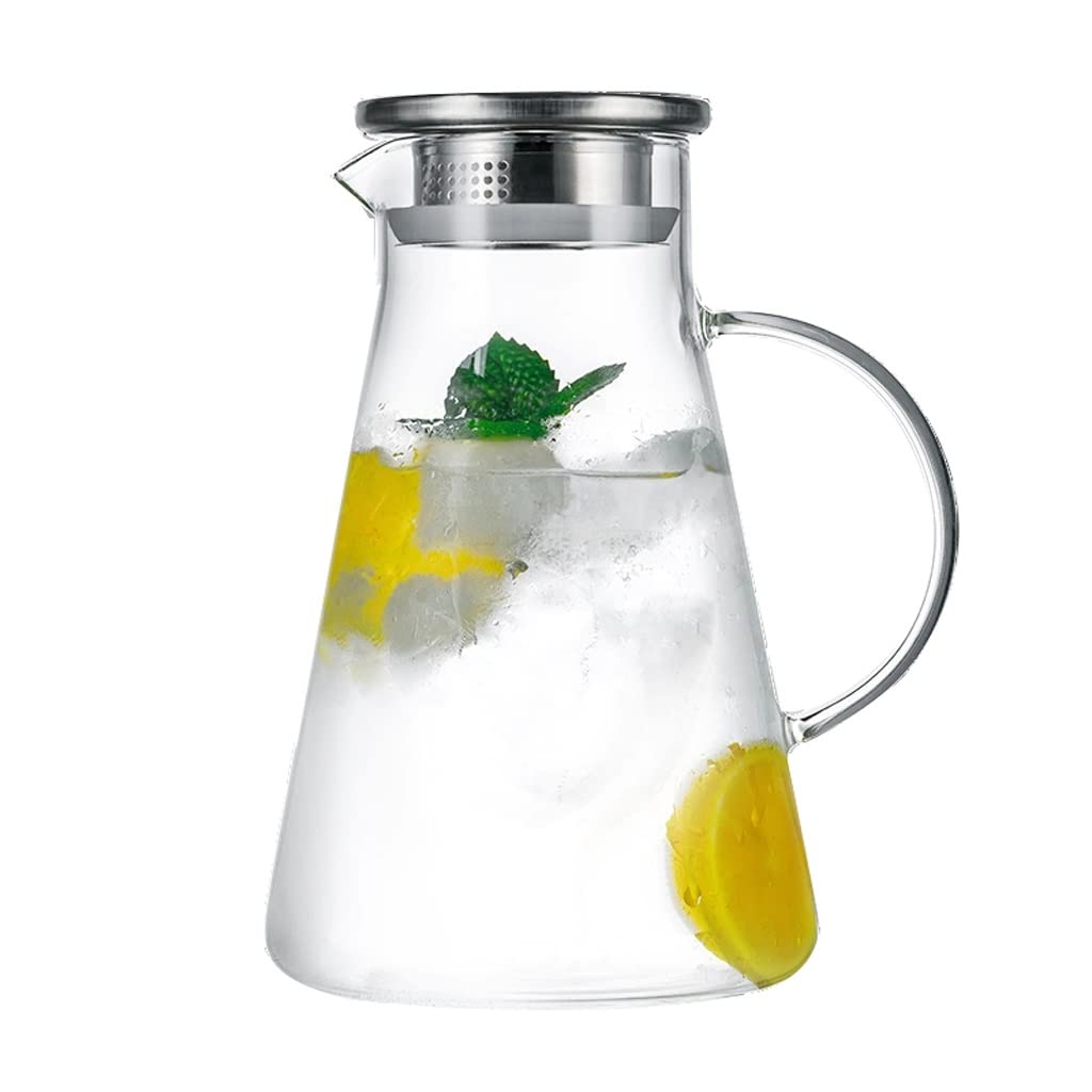 Nff Jarra De Cristal, Jarra De Agua De Cristal De 1,85 L con Tapa, Jarra De Cristal Resistente Al Calor Fácil De Limpiar, Apta For Zumo, Té, Agua, Leche, Café