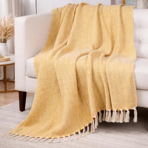 Image of Tarantaran All Season Cotton Weaved Throw Blanket for Bed /Sofa 50x70 INCHES (Yellow)