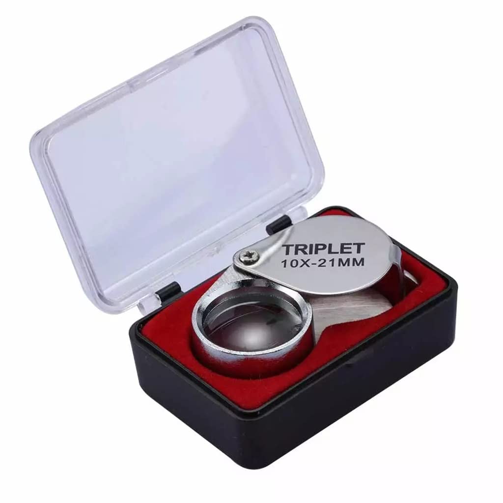 Lupa de metal para joyería con vidrio triple plegable color azul