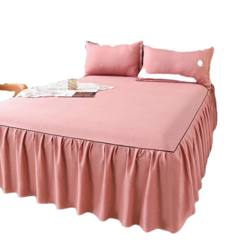 Morbuy Jupe De Lit à Volants Avec 2 Taies D'Oreiller - Ensemble Rose Violet 150x200+48x74cm Antidérapant Et Lavable