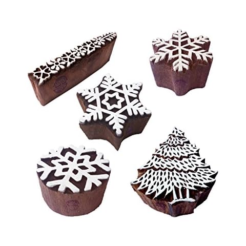 Rural Shapes Snowflake and Tree Wood Block Print Stamps (Set of 5) Cover