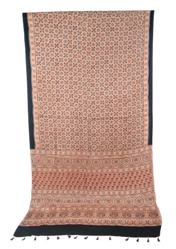 Image of Ethnics of Kutch Womenss Ajrakh Modal Silk Natural Dye Hand Block Print Saree with Blouse Piece - 5.5 Mtr Length (Pitch 09501E)