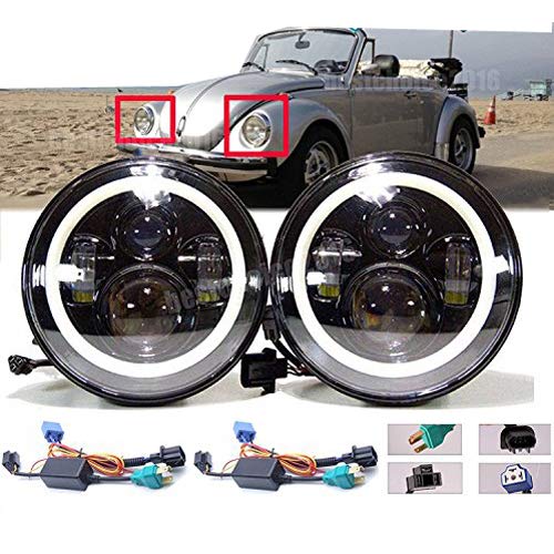 Autofu 7'' Round Headlights With Turn Signal Halo Dot Conversion Kit Fits For Volkswagen Beetle Classic, 2 Sealed Beam Lights Replace H6024 H5024 H6012 H6014 H6015 H6017 Led High Low Beam/Drl #TOP1