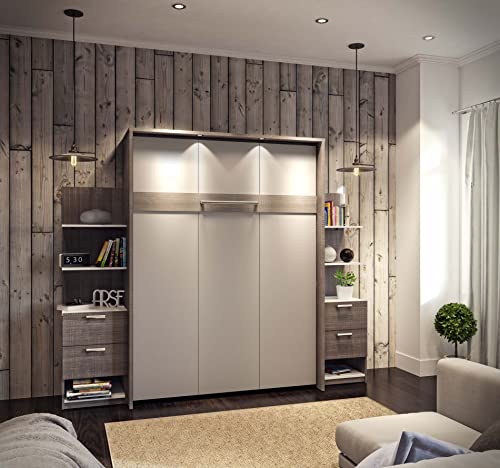 Bestar Cielo Queen Murphy Bed With Floating Shelves And Drawers (104W) Grey & White, Bark Grey And White #TOP5