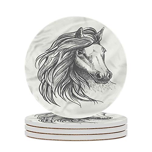 Gypsy Decorative Coasters Equestrian Nobility Horse Round Drinks Absorbent Stone Coaster Set with Ceramic Stone and Cork Base Farmhouse Style for Bar Home Decor Housewarming Gift